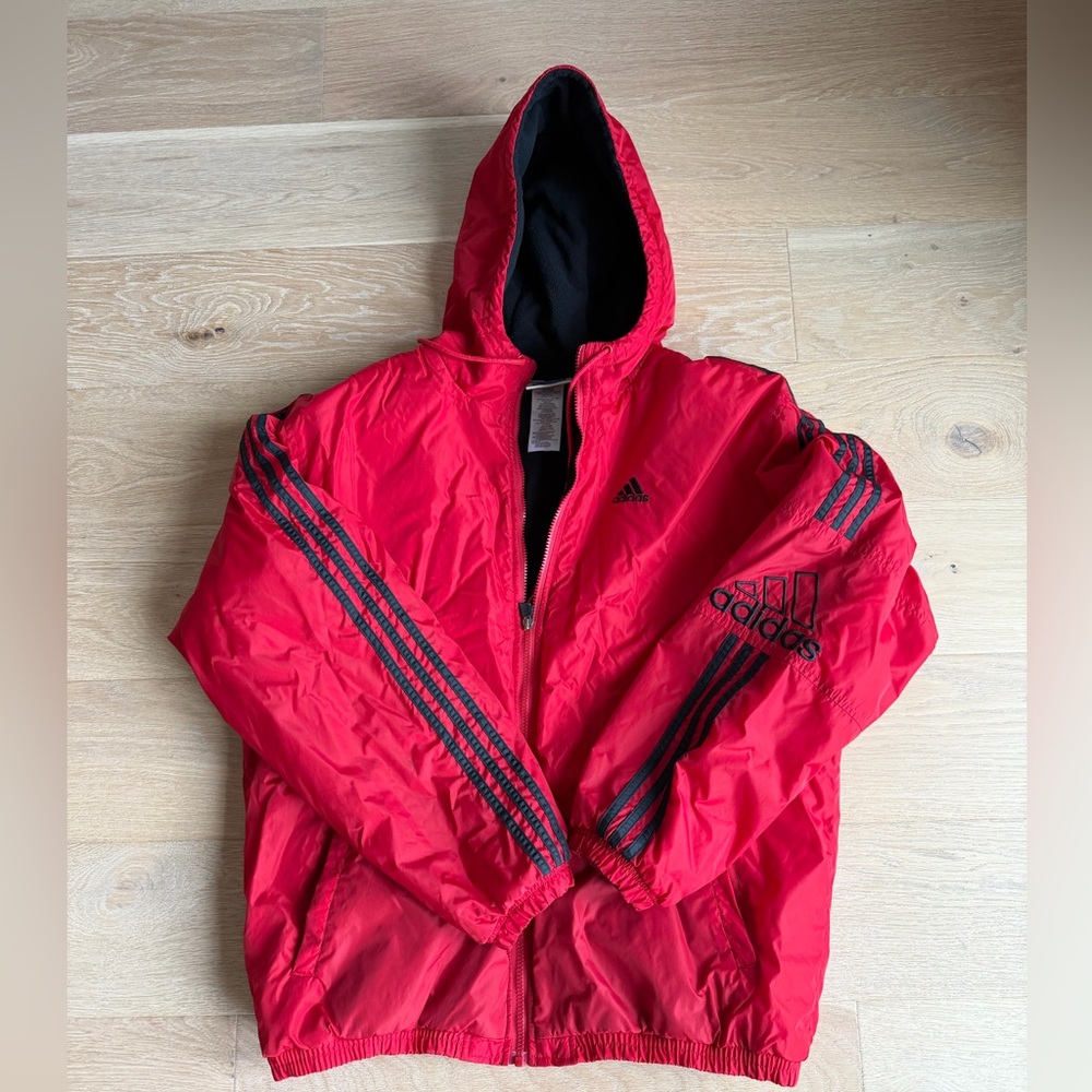 VIntage Adidas Men’s Fleece Lined Red Hooded Jacket